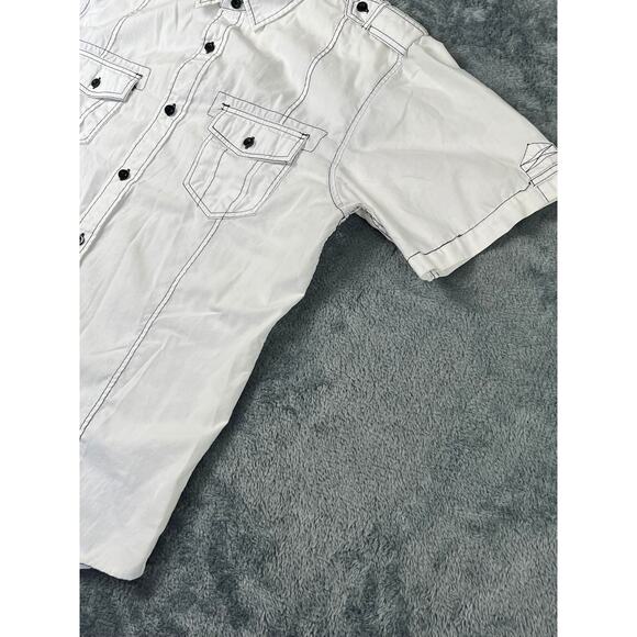 Men’s Sovereign Code short sleeve button shirt size M white contrast stitching - Picture 5 of 8